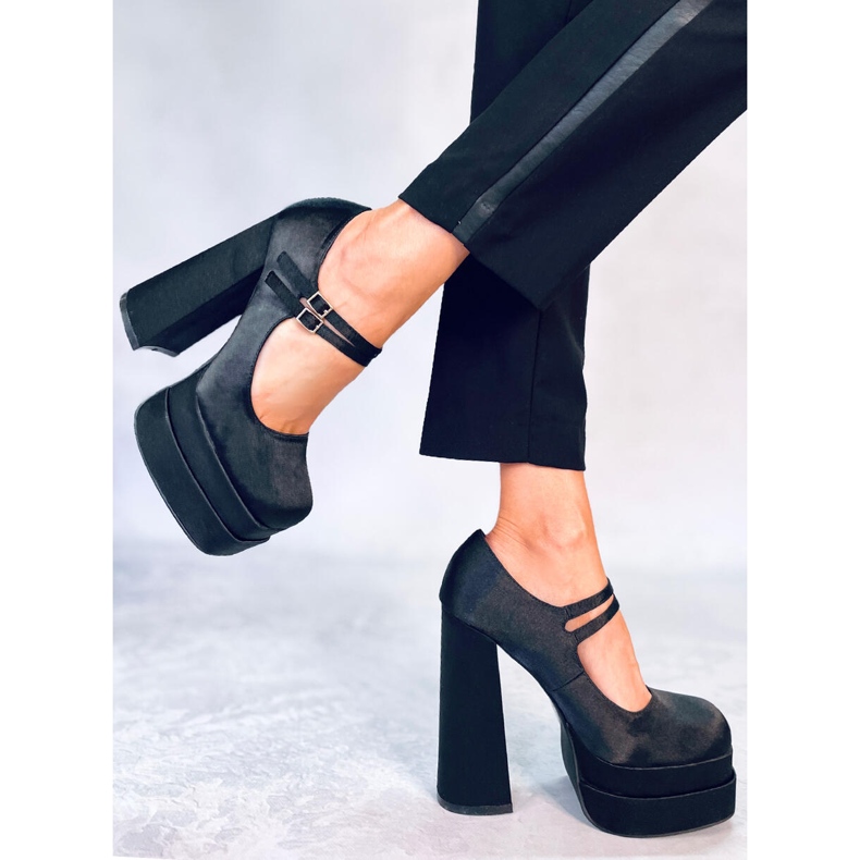 Prandi Fekete szatén platformos szivattyúk 1