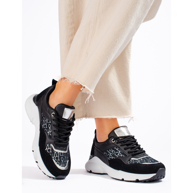 Fekete Shelovet női vastag talpú tornacipő 2