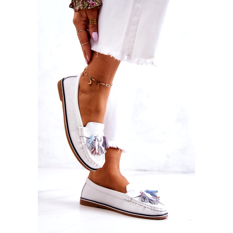 Evento Női bőrcipők rojtokkal Fehér Laressa 2
