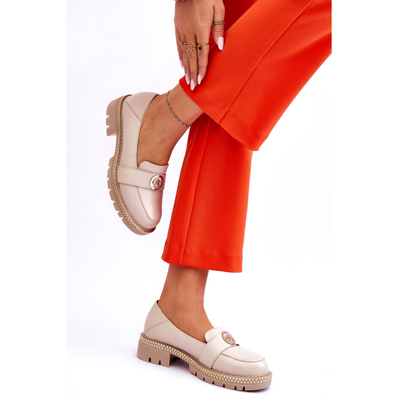 FILIPCZYK Elegáns világos bézs bőr mokaszin díszítéssel 2 FILIPCZYK Elegáns világos bézs bőr mokaszin díszítéssel 2