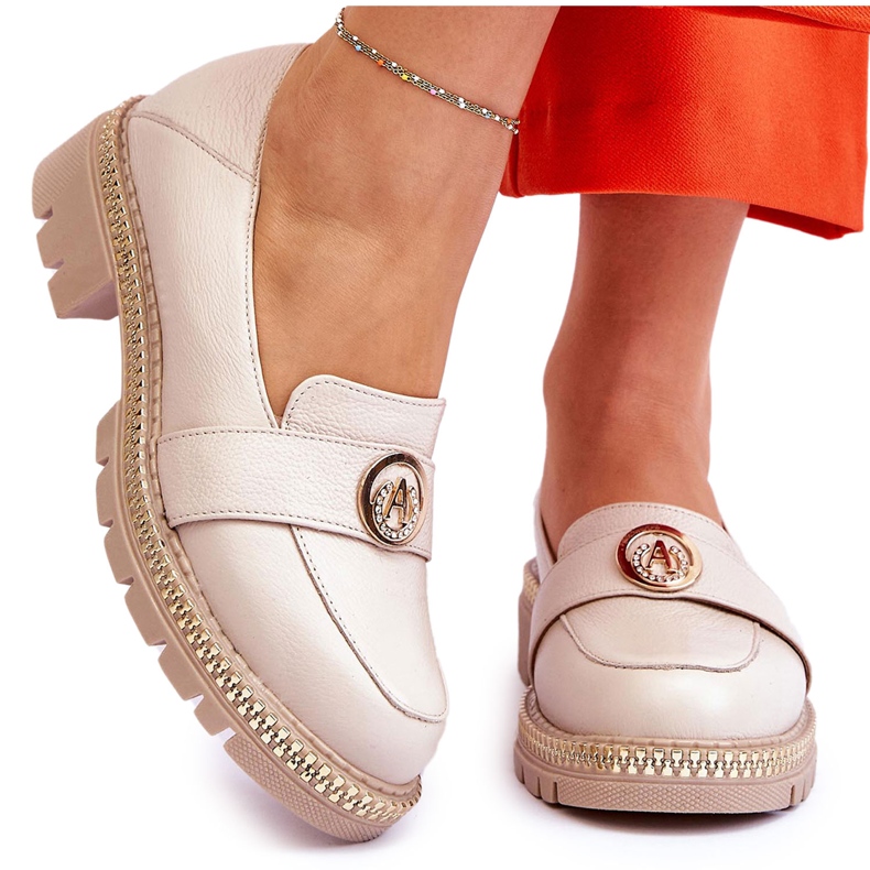 FILIPCZYK Elegáns világos bézs bőr mokaszin díszítéssel 4 FILIPCZYK Elegáns világos bézs bőr mokaszin díszítéssel 4