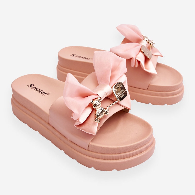 PE1 Papucs masnival és dekoratív mackóval, világos rózsaszín Suzy 1