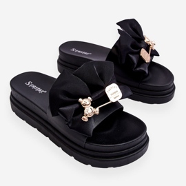 PE1 Papucs masnival és dekoratív mackóval, fekete Suzy 1