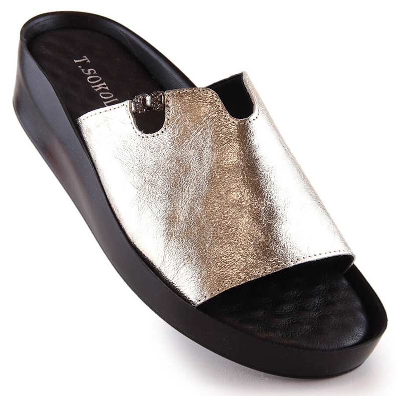 Bőr női metál arany papucs T.Sokolski L23-346 aranysárga 1
