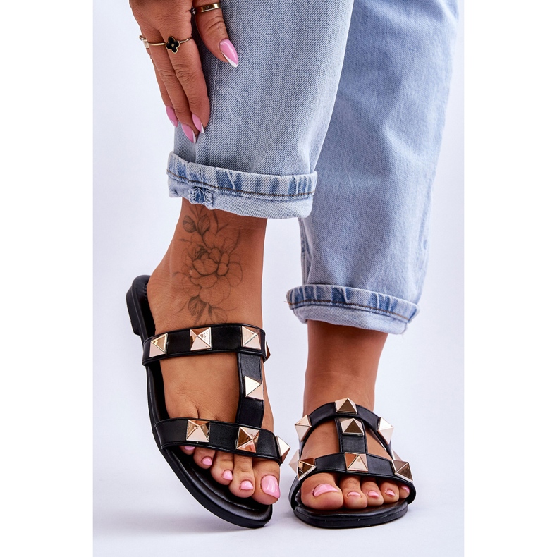 Női papucs nagy szegecsekkel, fekete Mercure 1