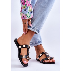 Női papucs nagy szegecsekkel, fekete Mercure 2