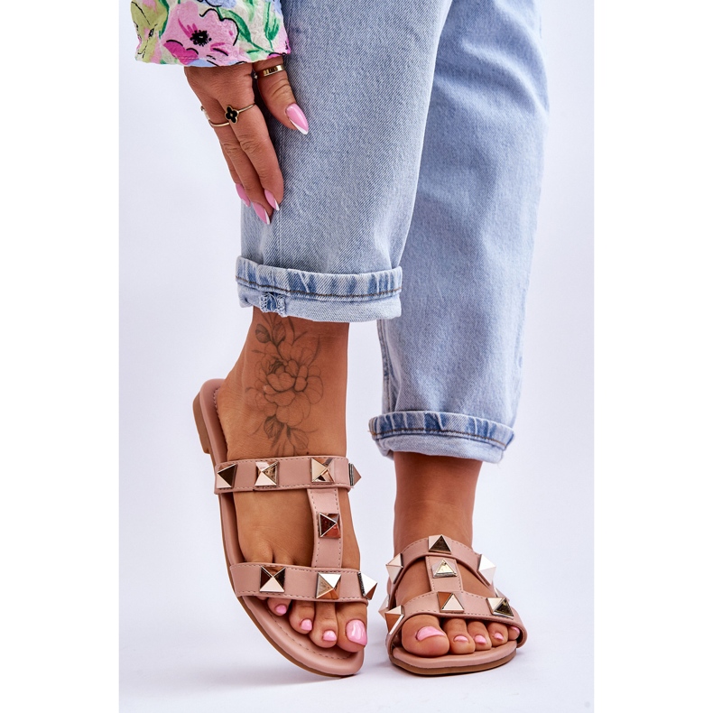 Nude Mercure női papucs nagy szegecsekkel rózsaszín 1