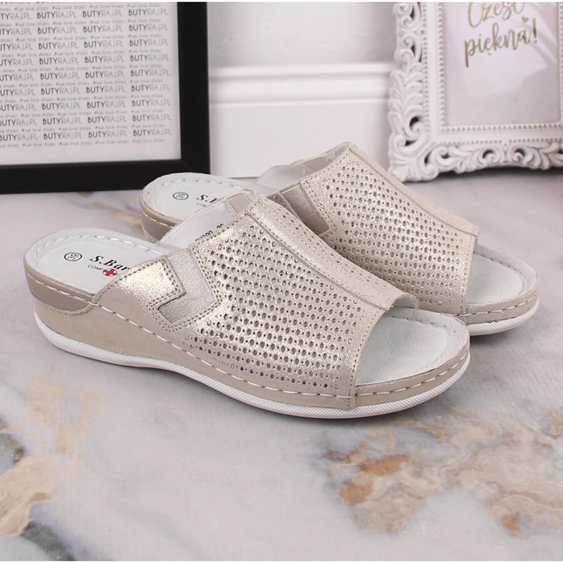 S.Barski Női bőr papucs arany éken S. Barski aranysárga 1