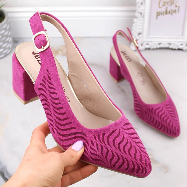 Női fukszia velúr sarkú szandál Jezzi RMR2263-4 rózsaszín 1