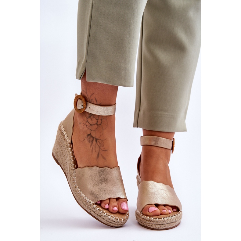 Bőr Wedge Sandals Comfort Shoe Golden Verola aranysárga 1