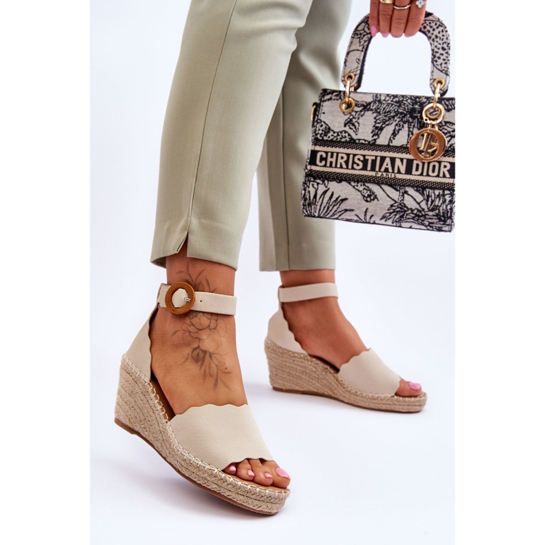Bőr Wedge Sandals Comfort Shoe Beige Verola bézs 2