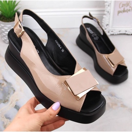 Lakkozott női ékszandál Jezzi SA209-4 bézs 1