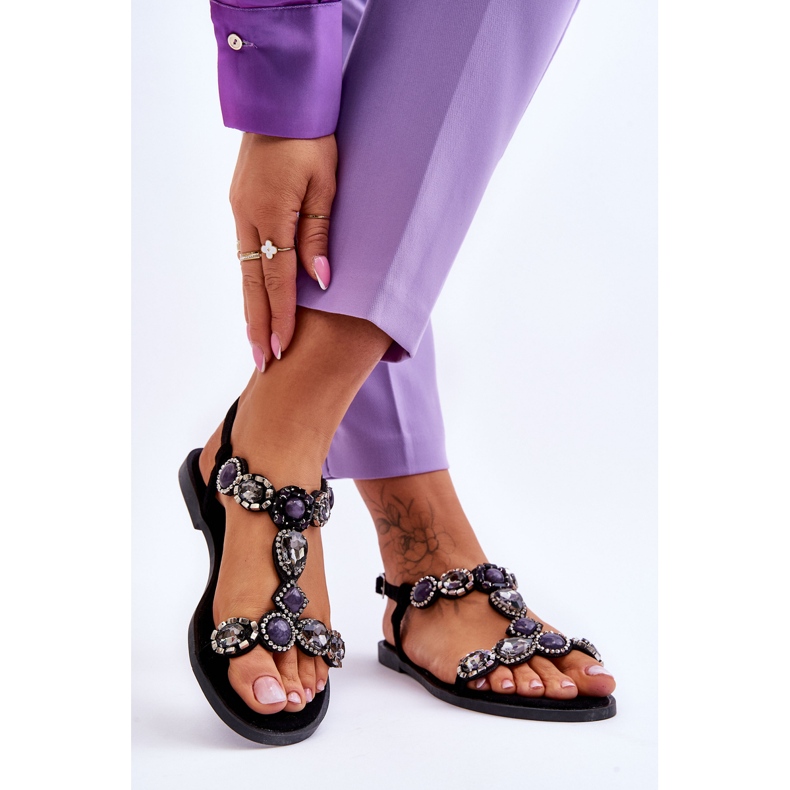 Fekete Dallas Velúr Lapos Szandál Kövekkel 2