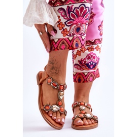 Narancssárga Dallas Velúr Lapos Szandál Kövekkel 1