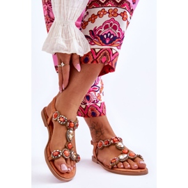 Narancssárga Dallas Velúr Lapos Szandál Kövekkel 2