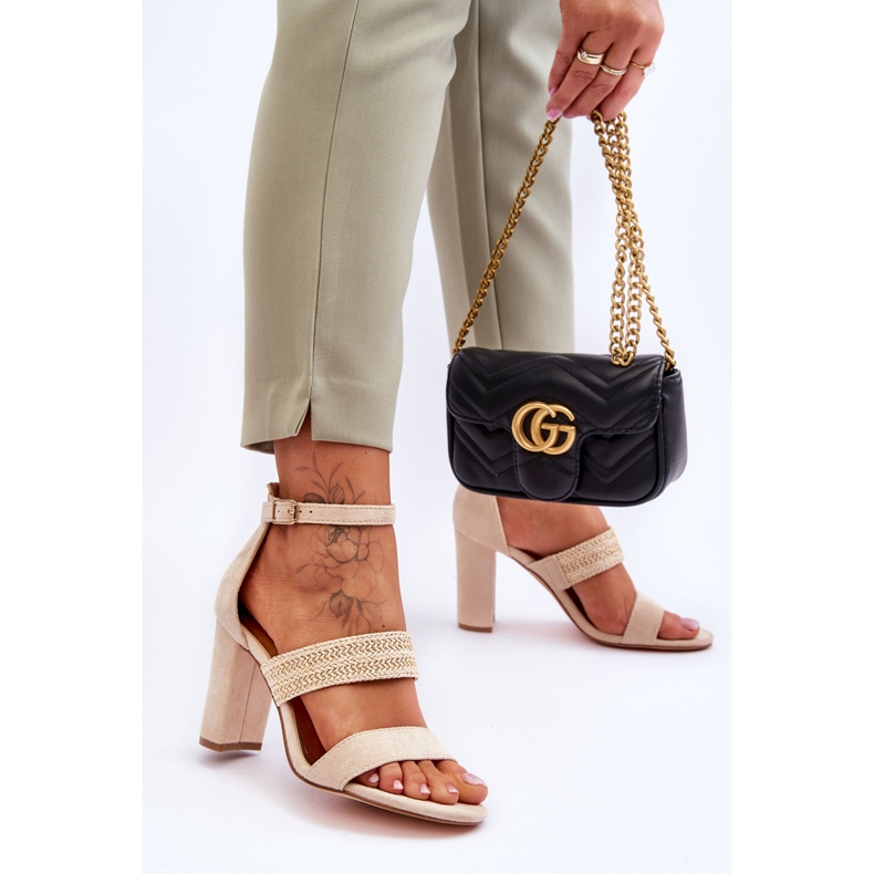 Velúr szandál fonott sarkú Bézs Roselia 2