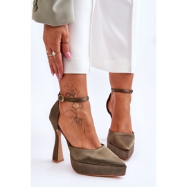 Divatos szivattyúk széles, magas sarkú sötétzöld őrületen 1