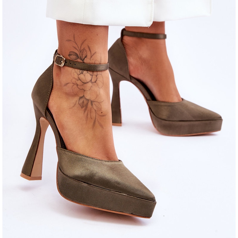 Divatos szivattyúk széles, magas sarkú sötétzöld őrületen 2