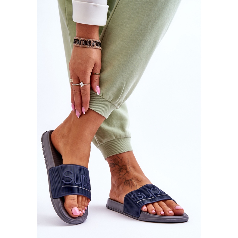 Világos női papucs sötétszürke Merry felirattal kék 2 Világos női papucs sötétszürke Merry felirattal kék 2