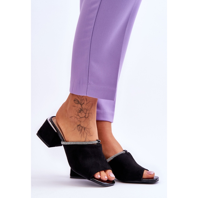 S.Barski Velúr magassarkú papucs KV-612-2 Fekete 1