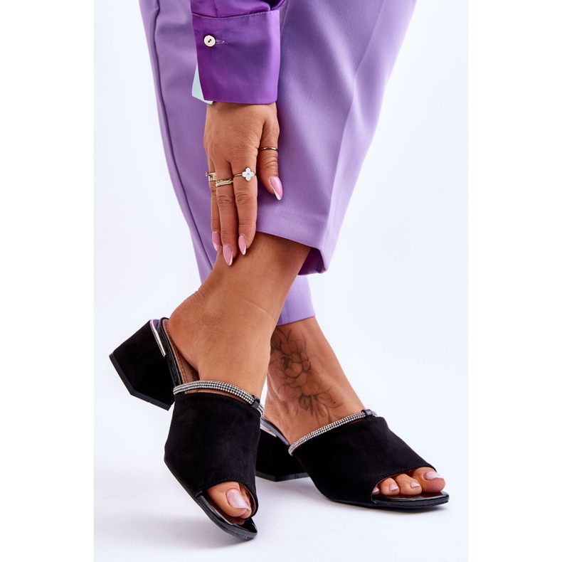 S.Barski Velúr magassarkú papucs KV-612-2 Fekete 2