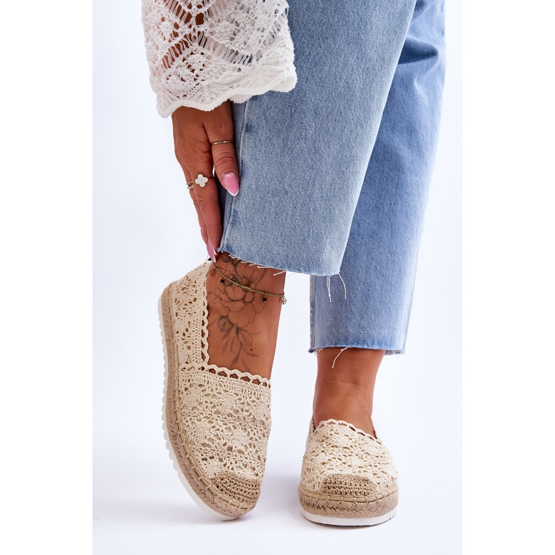 Csipke Slip On Espadrilles Beige Blanco bézs 1