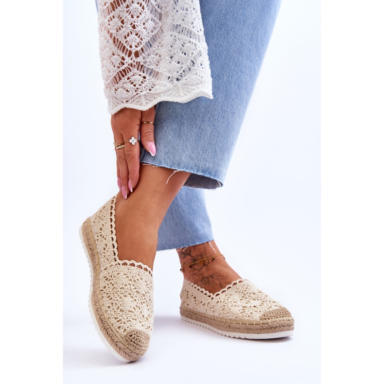 Csipke Slip On Espadrilles Beige Blanco bézs 2