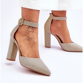 Fényes magassarkú pumpák Gold True Love aranysárga 2