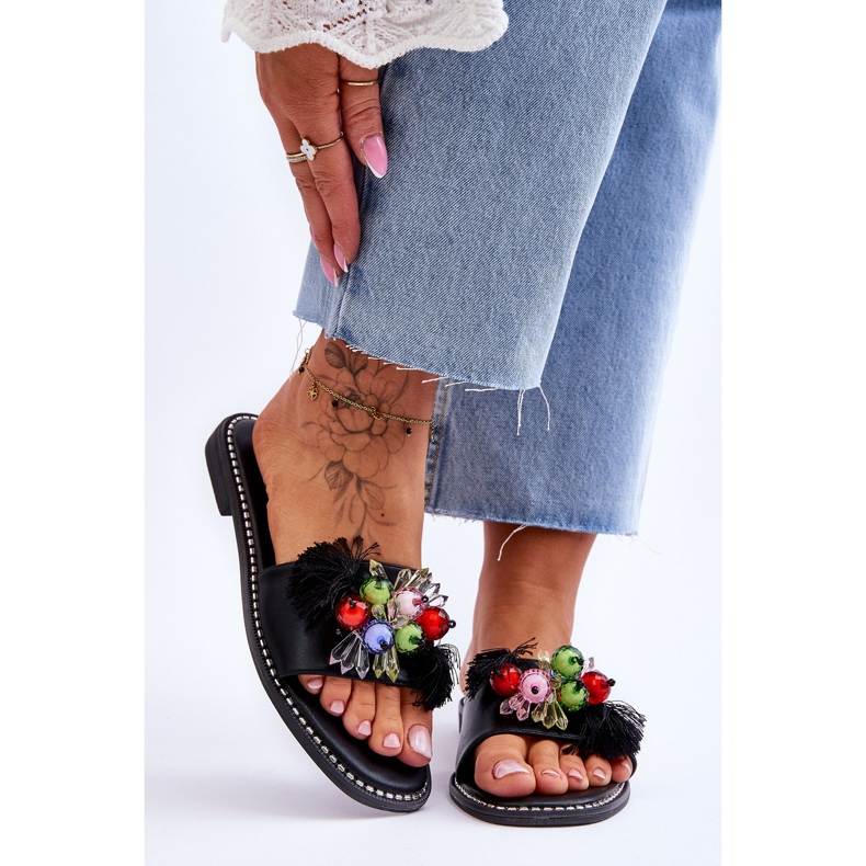 S.Barski Papucs dekoratív gyöngyökkel KV-2775-47 Fekete 1