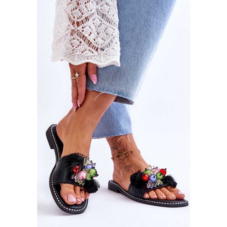 S.Barski Papucs dekoratív gyöngyökkel KV-2775-47 Fekete 2