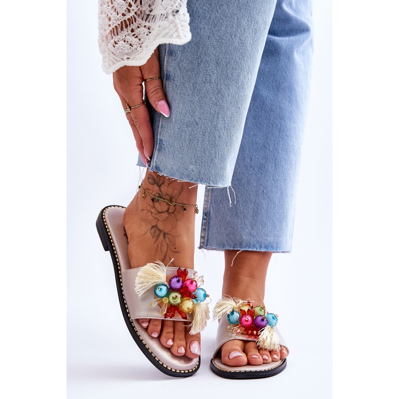 Papucs dekoratív gyöngyökkel S.Barski KV-2775-47 Nude bézs 1