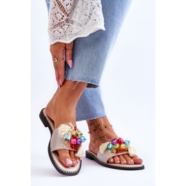 Papucs dekoratív gyöngyökkel S.Barski KV-2775-47 Nude bézs 2