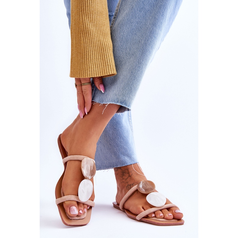 Nude Victoria díszített velúr papucs bézs 2