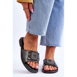 Női bőr papucs strasszokkal S.Barski KV-2775-33 Sötétezüst 1