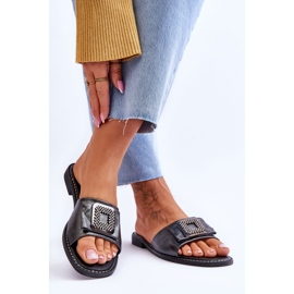 Női bőr papucs strasszokkal S.Barski KV-2775-33 Sötétezüst 2