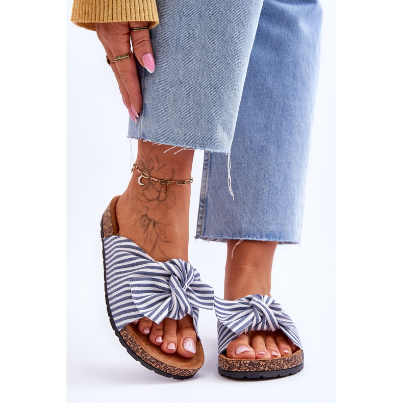 FJ1 Flip Flops Egy Parafa Platformon Fehér és Kék Csíkos Ünnepi 1