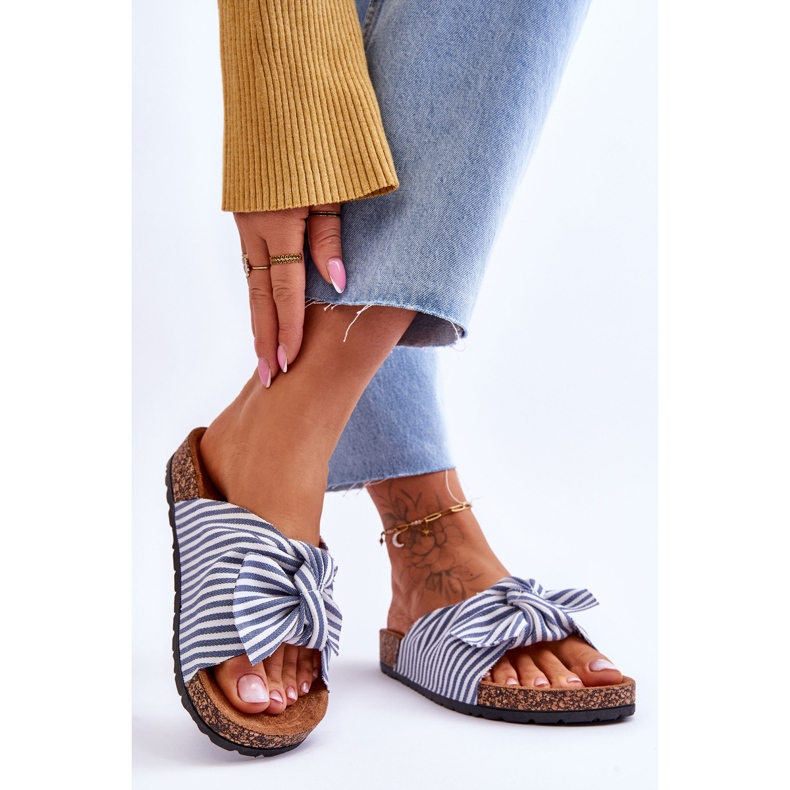 FJ1 Flip Flops Egy Parafa Platformon Fehér és Kék Csíkos Ünnepi 2