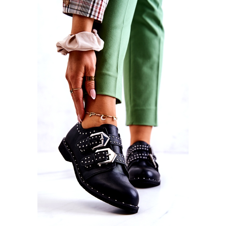 LU BOO Női öko-bőr cipő csatokkal és csapokkal fekete 1