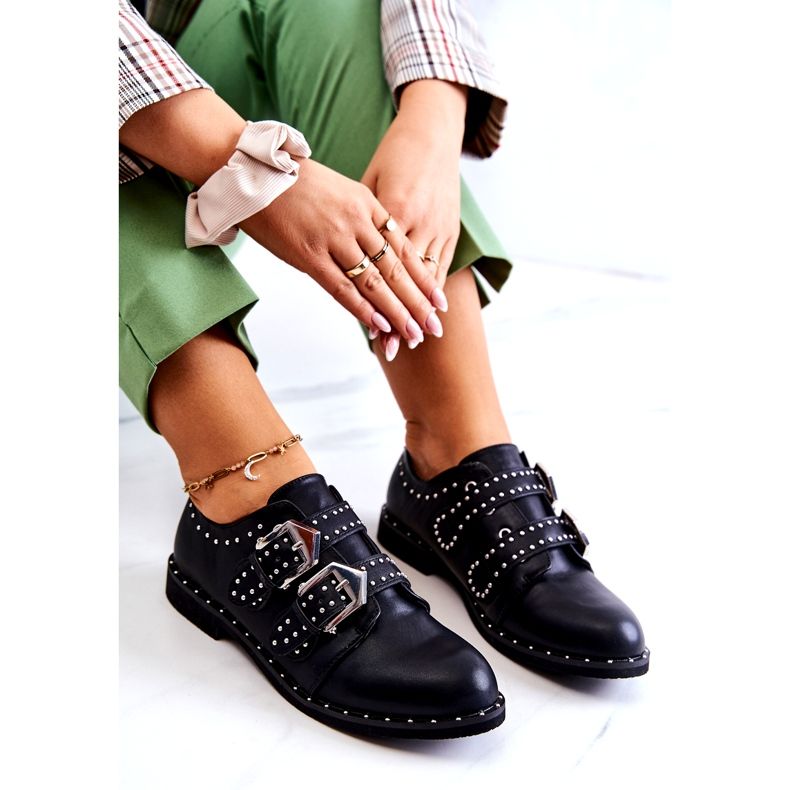 LU BOO Női öko-bőr cipő csatokkal és csapokkal fekete 3