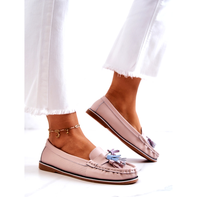 Evento Rózsaszín Laressa női bőrcipő rojtokkal 3