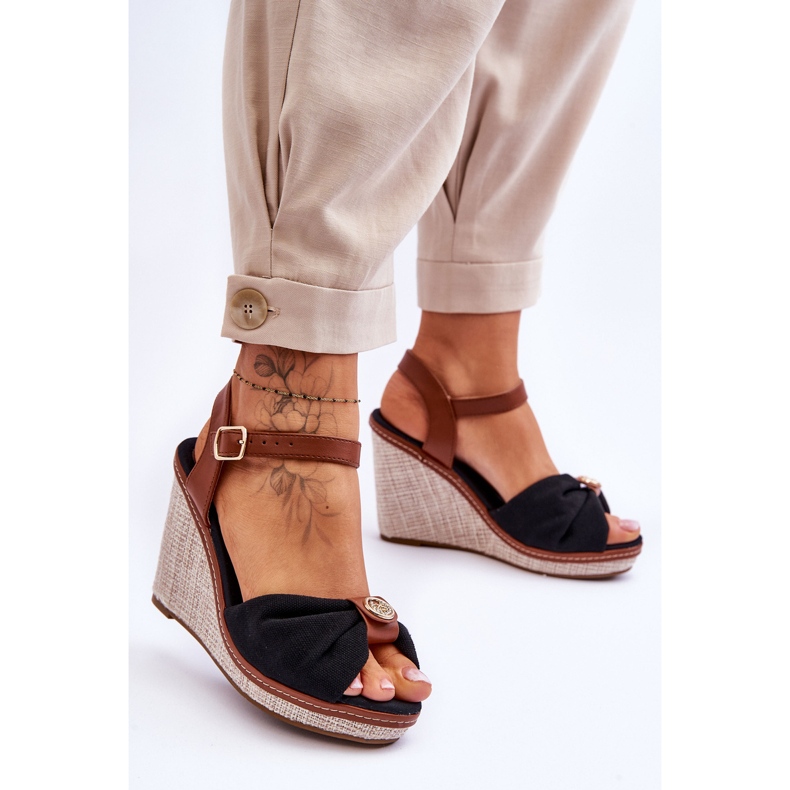 Női ékszandál fekete Candice díszítéssel 2