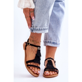 FRJ Női szandál Lapos velúr Boho Fekete Lucami 1