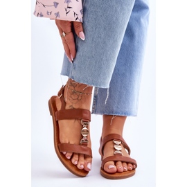 Női lapos szandál dekoratív pánttal, barna bogyó 1