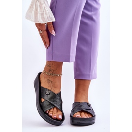 Vinceza Női Platform papucs díszítéssel, fekete Brooklyn 1