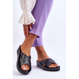 Vinceza Női Platform papucs díszítéssel, fekete Brooklyn 2