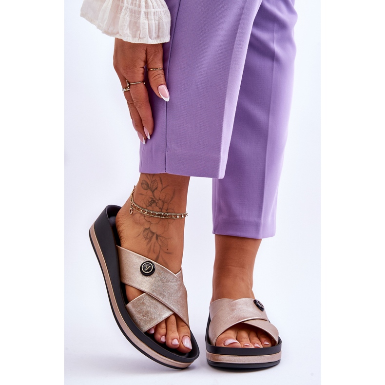 Vinceza Női arany Brooklyn díszített platform papucs aranysárga 1