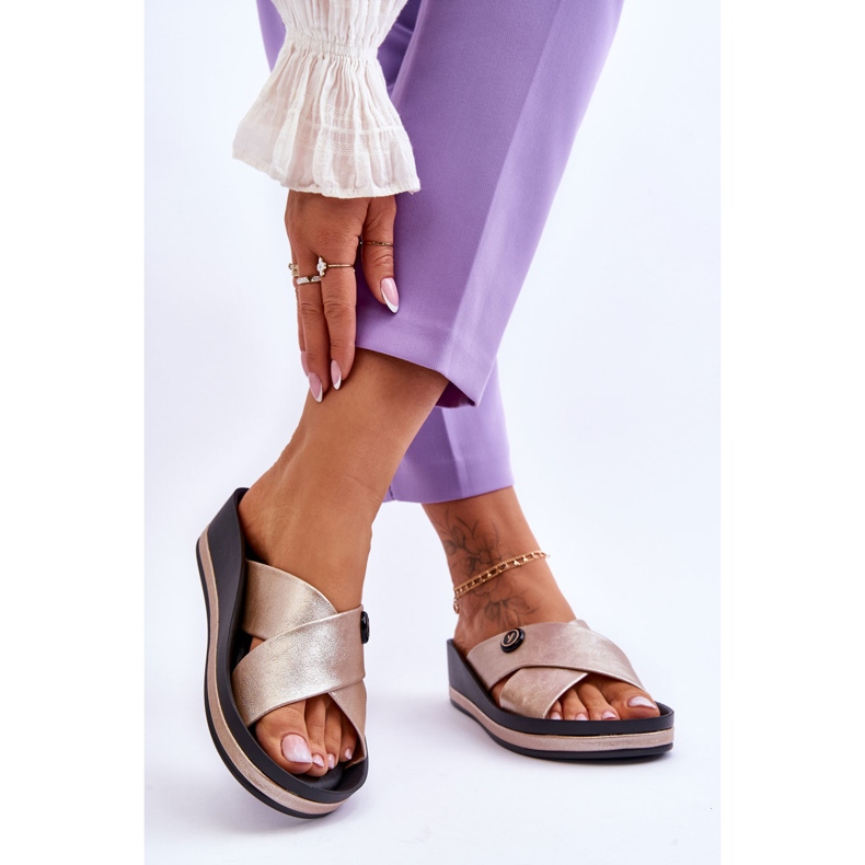 Vinceza Női arany Brooklyn díszített platform papucs aranysárga 2