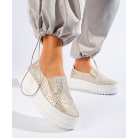 Női bőr slip arany cipő Shelovet aranysárga 2