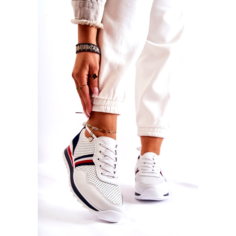 Evento Női fehér és sötétkék bőr sportcipő Jane 1