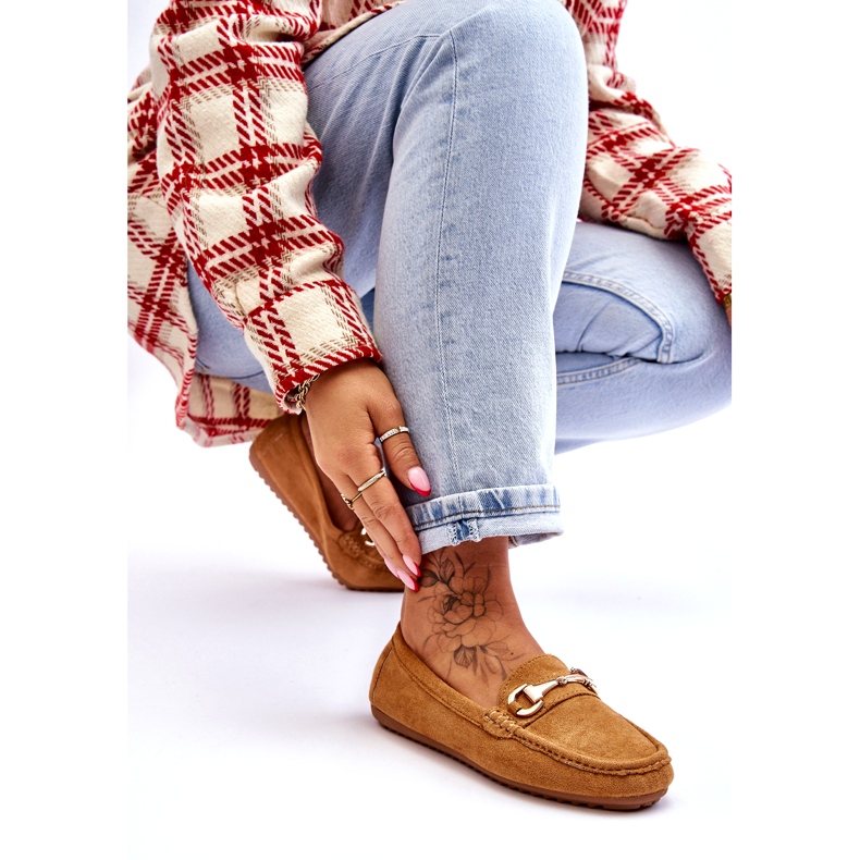 Klasszikus velúr mokaszin teve díszítéssel barna 2